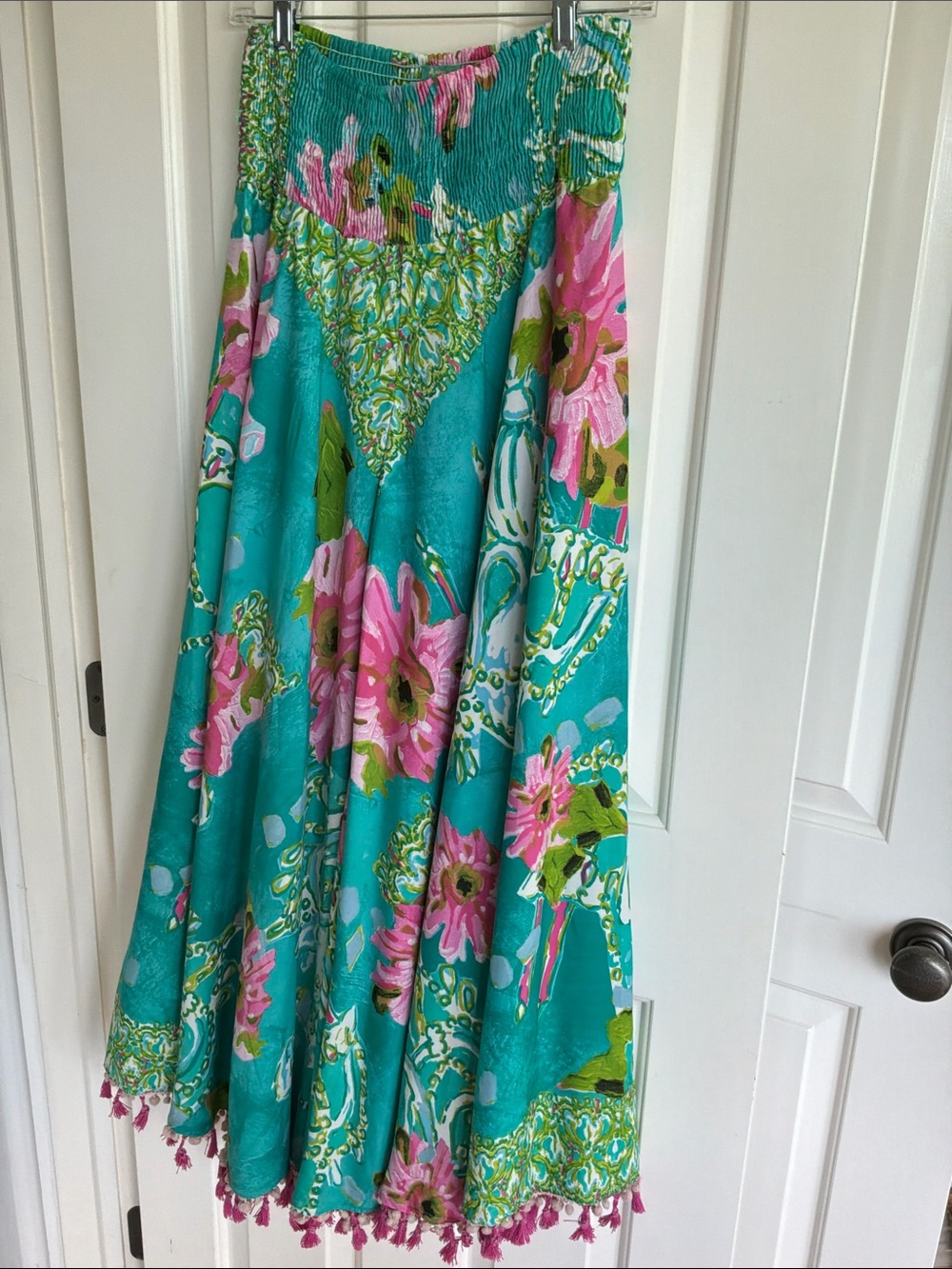Antica Sartorial Turquoise Floral Boho palazzo pants with Pink Accents